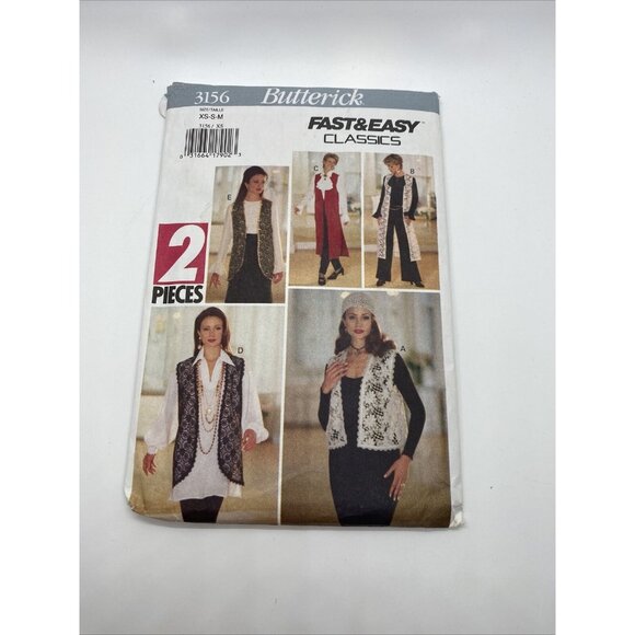 Butterick Misses' Vests in Multiple Lengths - Size XS S M 3156 Uncut FF Vintage - Picture 1 of 2